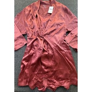 Felina Sleepwear Set Womens‎ Medium 2 Piece Mineral Red Chemise Robe Satin New